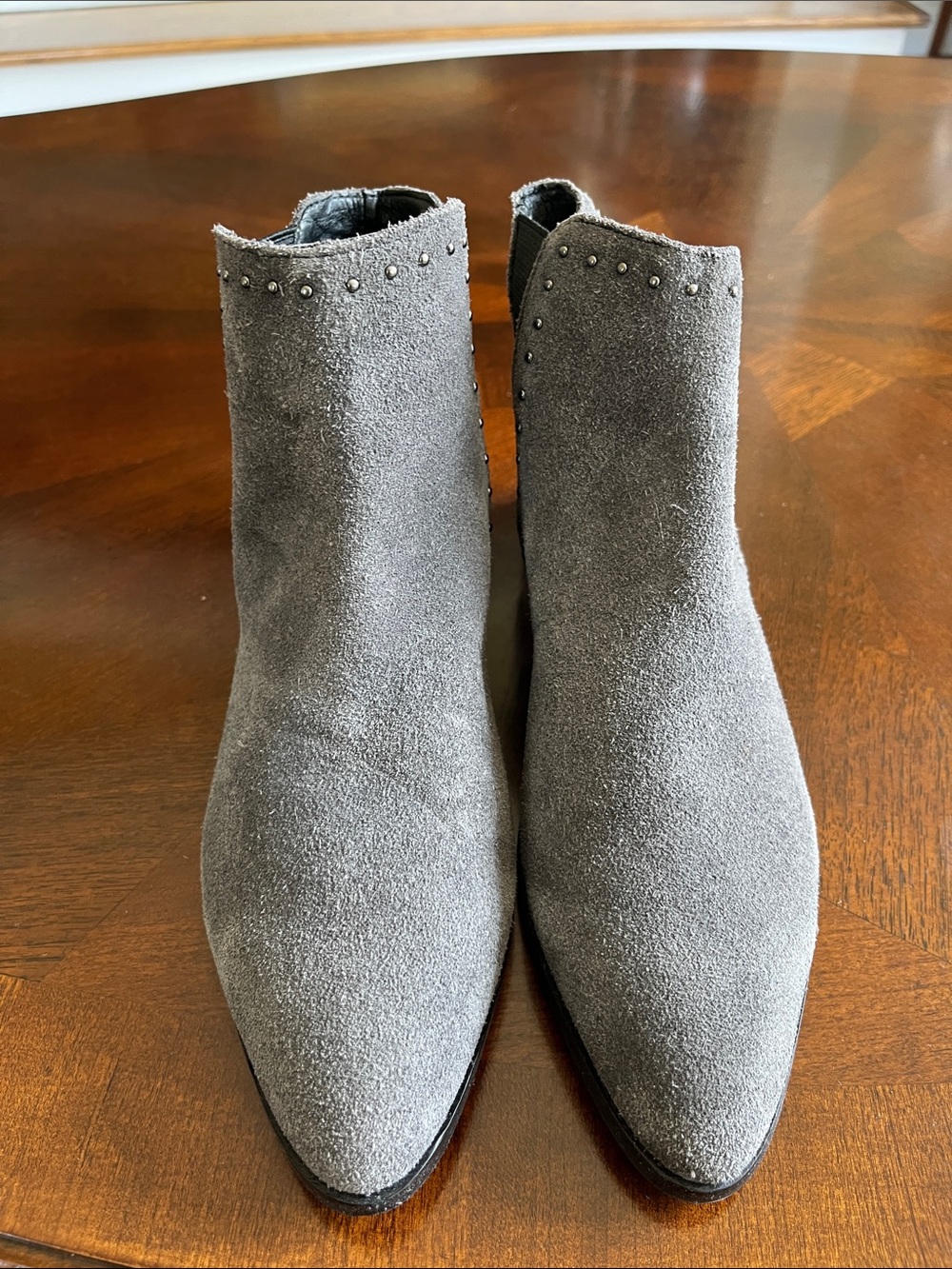 Women's Gray Suede Ankle Boots with Stud Detail, Donald Pliner